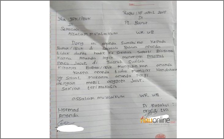 Contoh Surat Izin Sakit Tulisan Tangan Sma