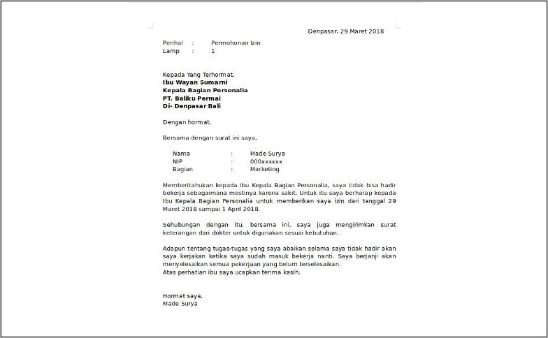 Contoh Surat Izin Sakit Untuk Kepala Sekolah