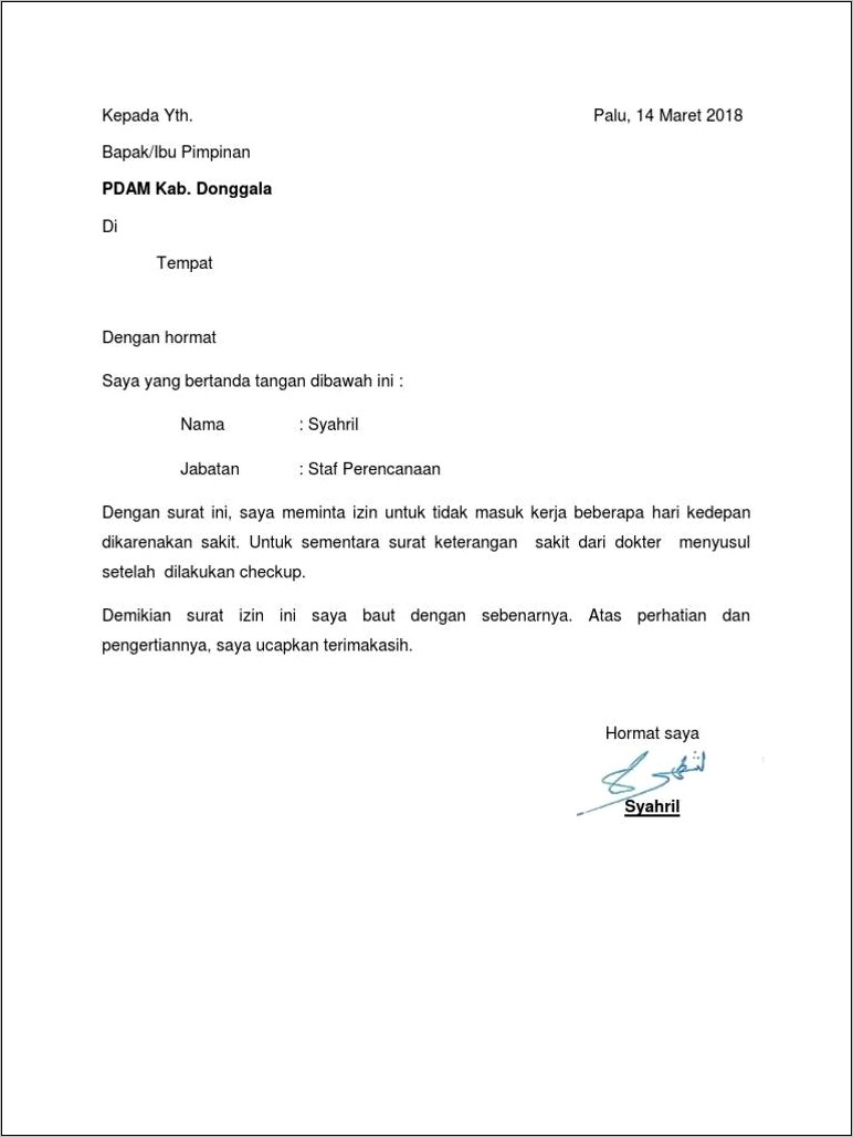 Contoh Surat Izin Sakit Untuk Sekolah Smp