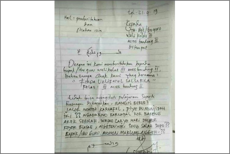 Contoh Surat Izin Sekolah Bhs Inggris