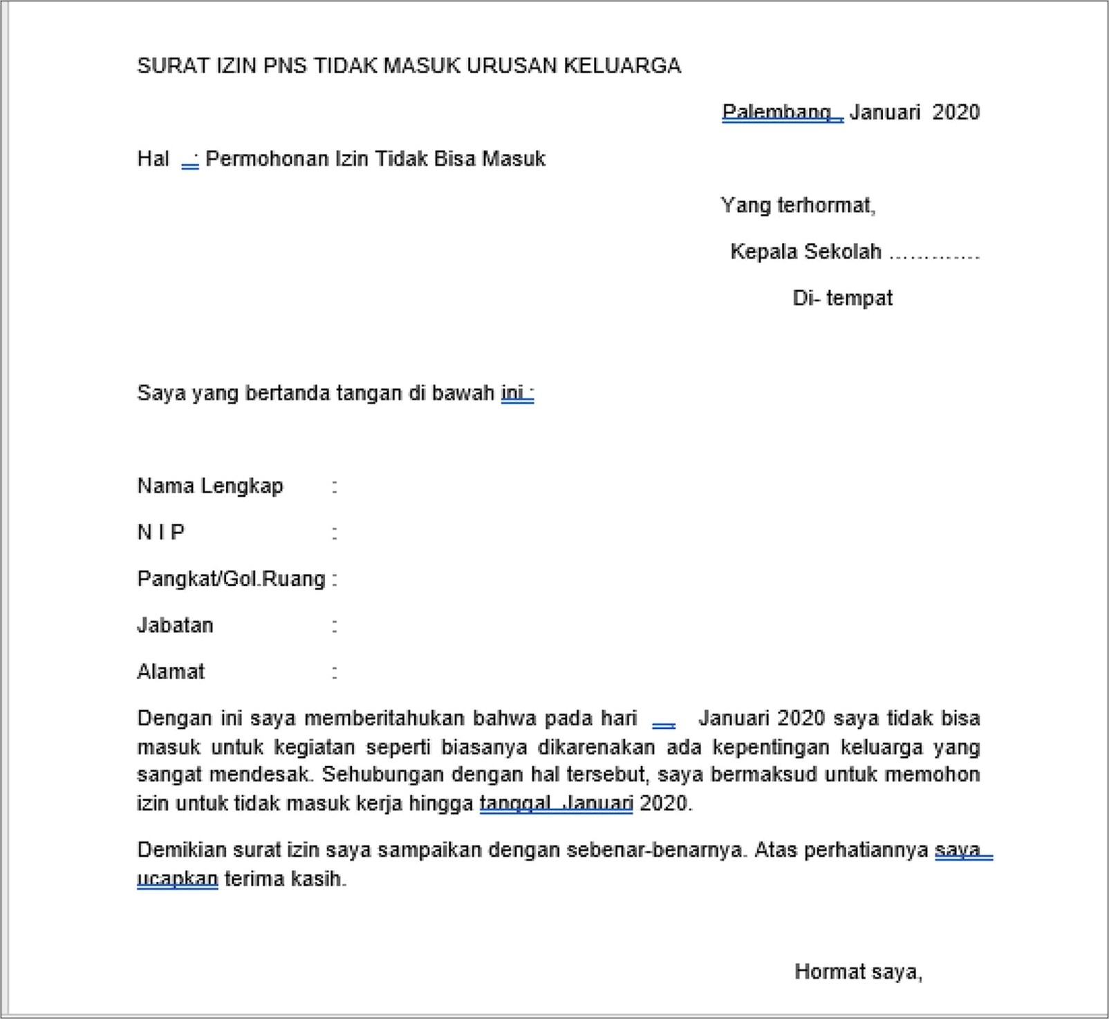 Contoh Surat Izin Sekolah Karena Kepentingan Keluarga