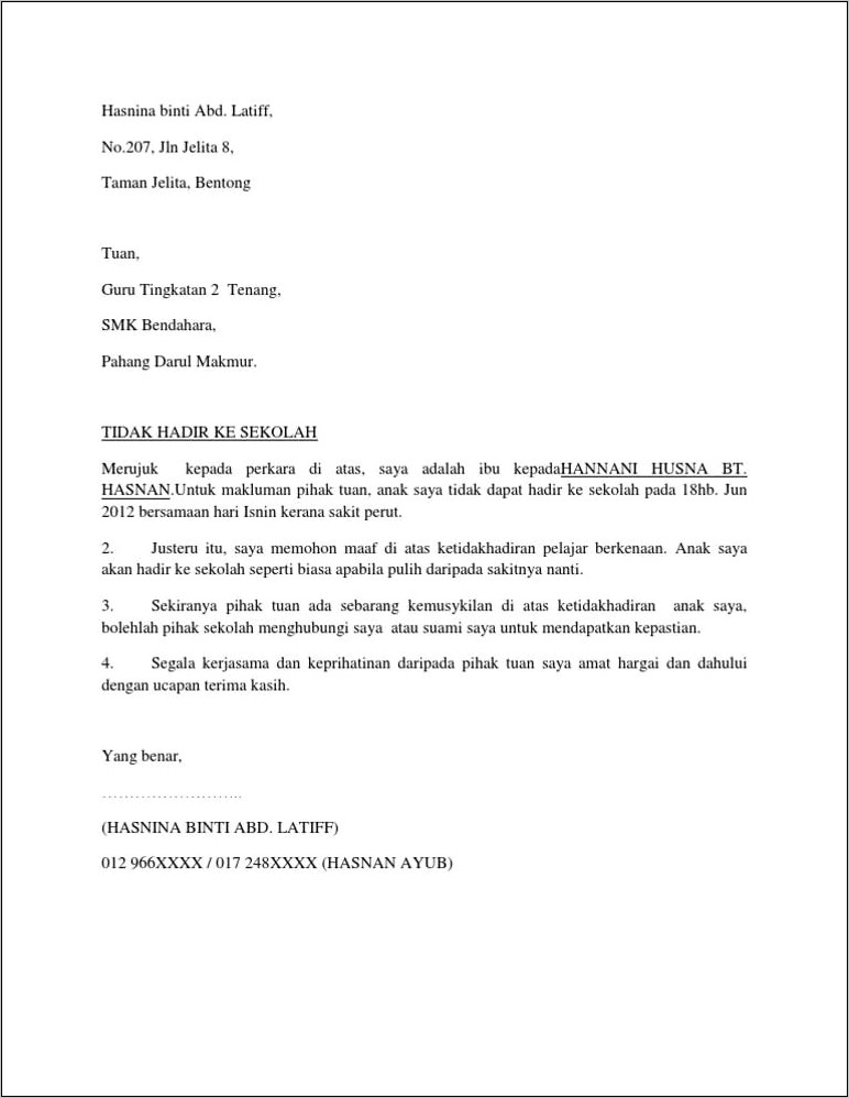 Contoh Surat Izin Sekolah Karena Sakit Perut