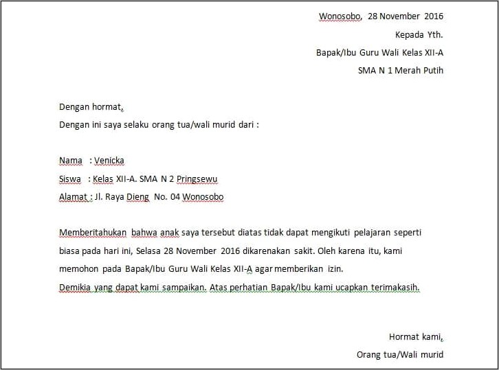 Contoh Surat Izin Sekolah Karena Urusan Kepemudaan