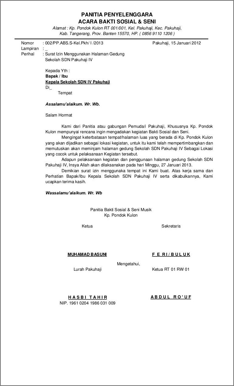 Contoh Surat Izin Sekolah Pakai Assalamualaikum