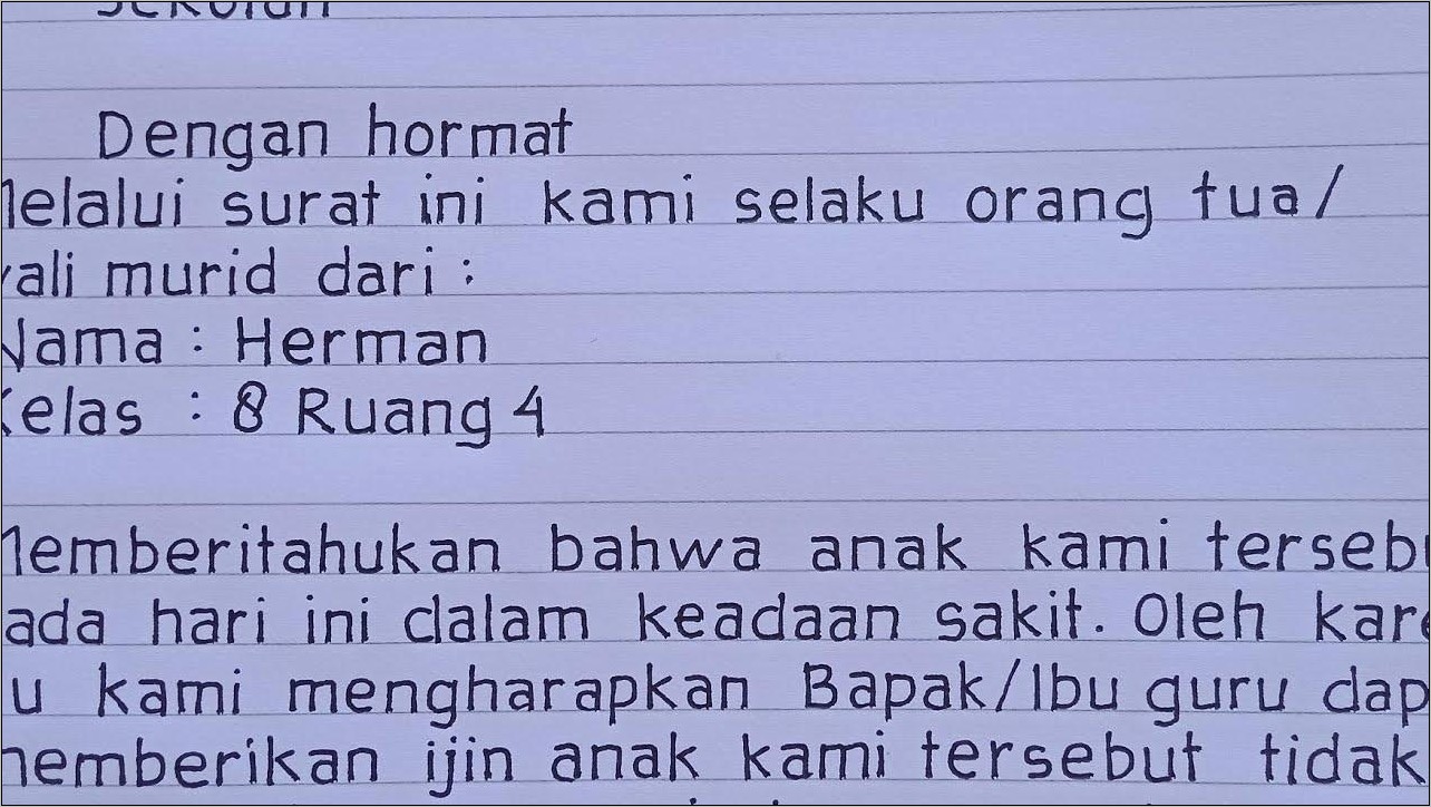 Contoh Surat Izin Sekolah Sakit Singkat