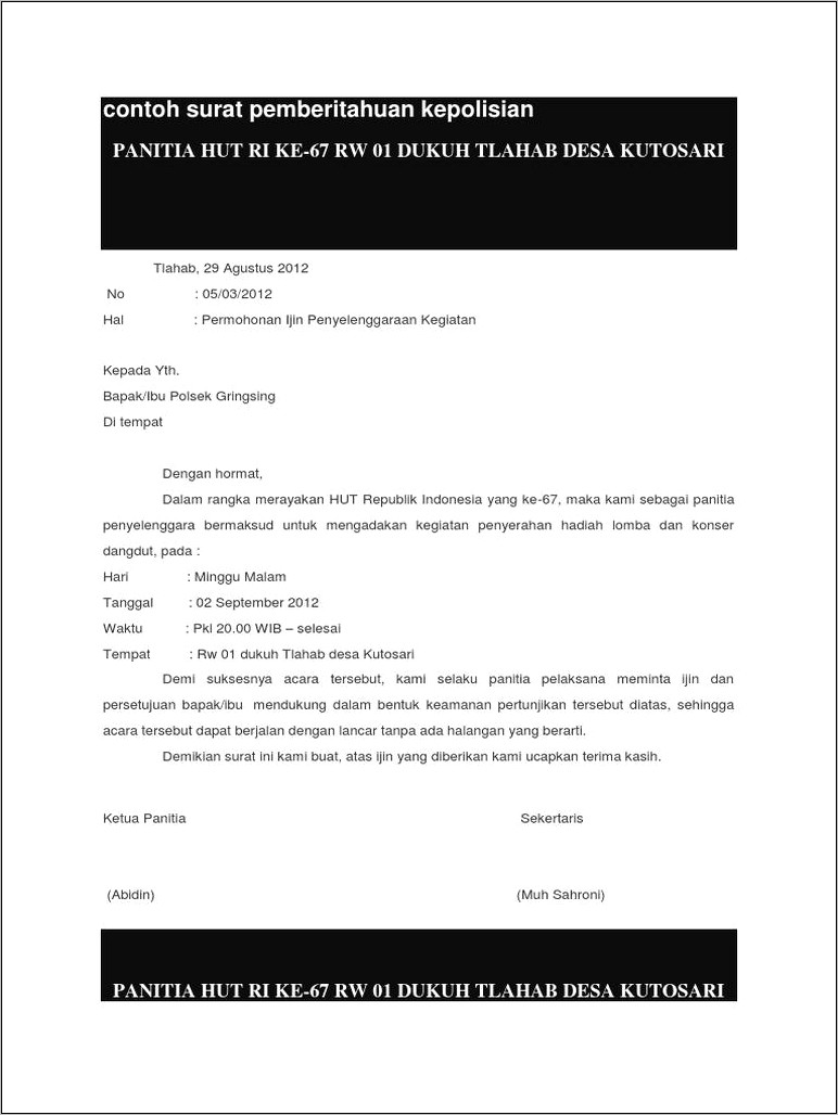 Contoh Surat Izin Siswa Mengikuti Kegiatan Dari Karang Taruna