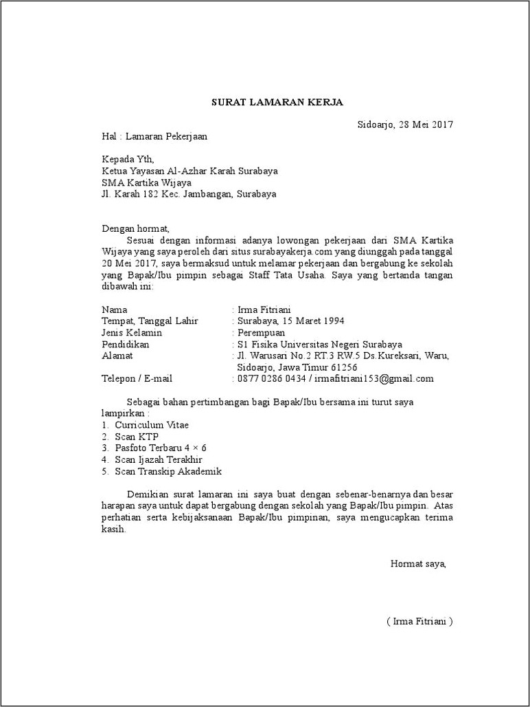 Contoh Surat Izin Staf Ke Rektor