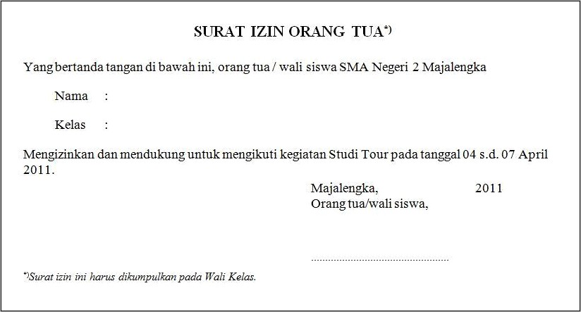 Contoh Surat Izin Studi Wisata Sd Kelas 6