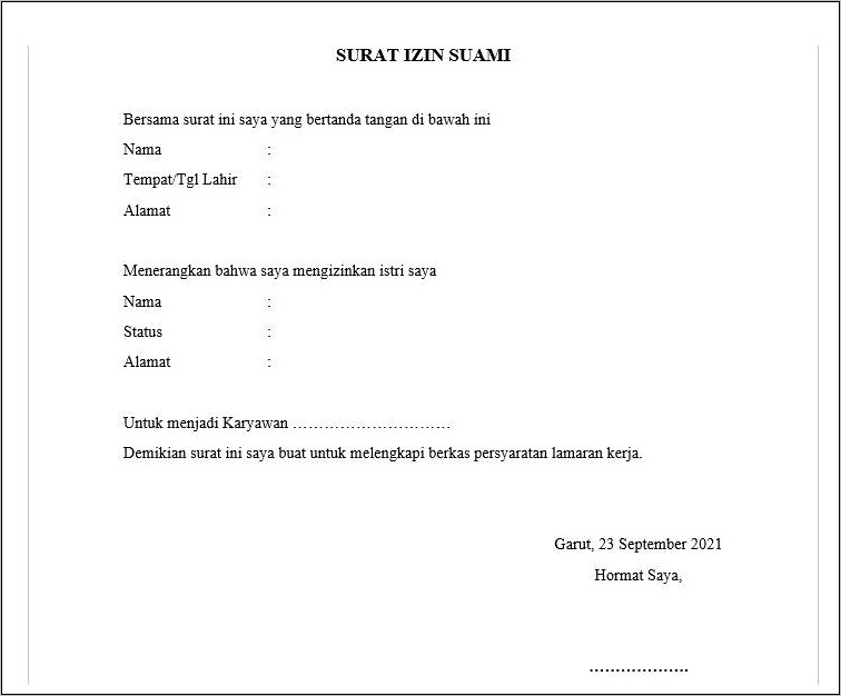 Contoh Surat Izin Suami Untuk Bekertja