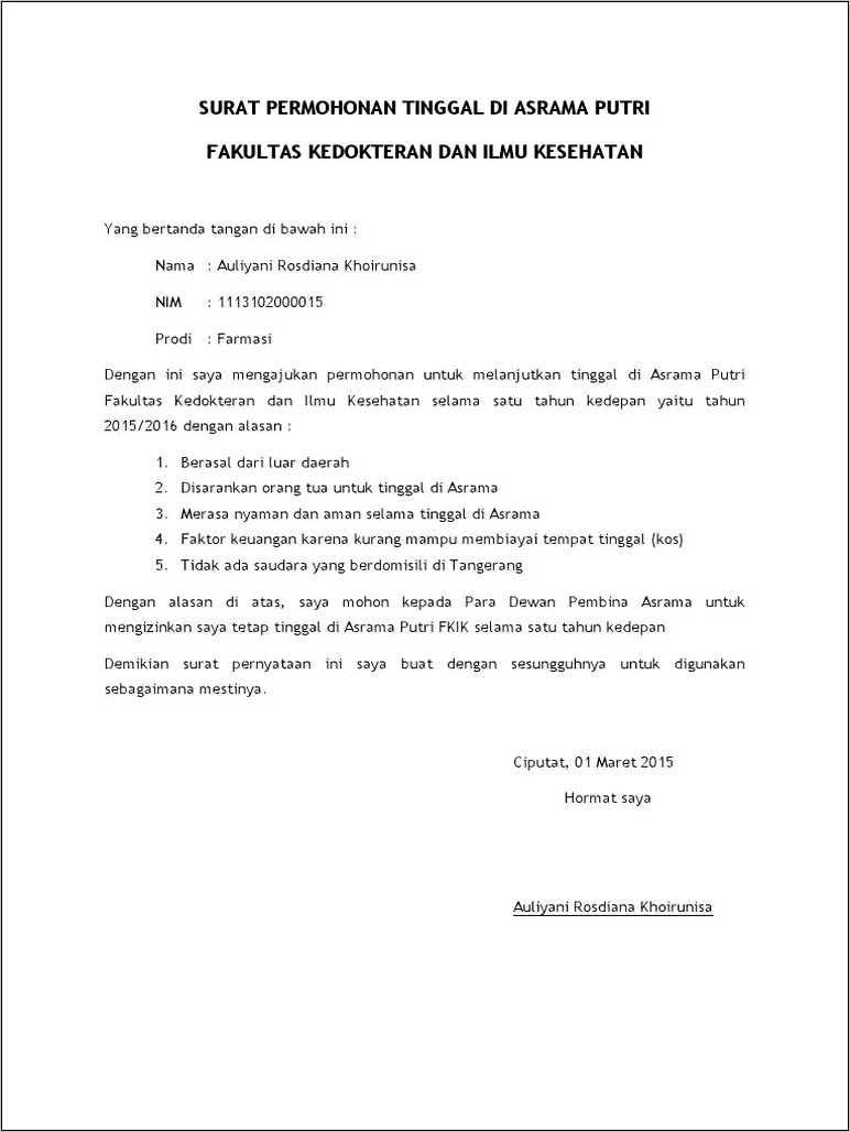 Contoh Surat Izin Tempat Tinggal