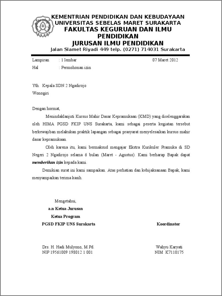 Contoh Surat Izin Tentang Pramuka