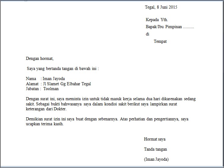 Contoh Surat Izin Tertulis Dari Atasan