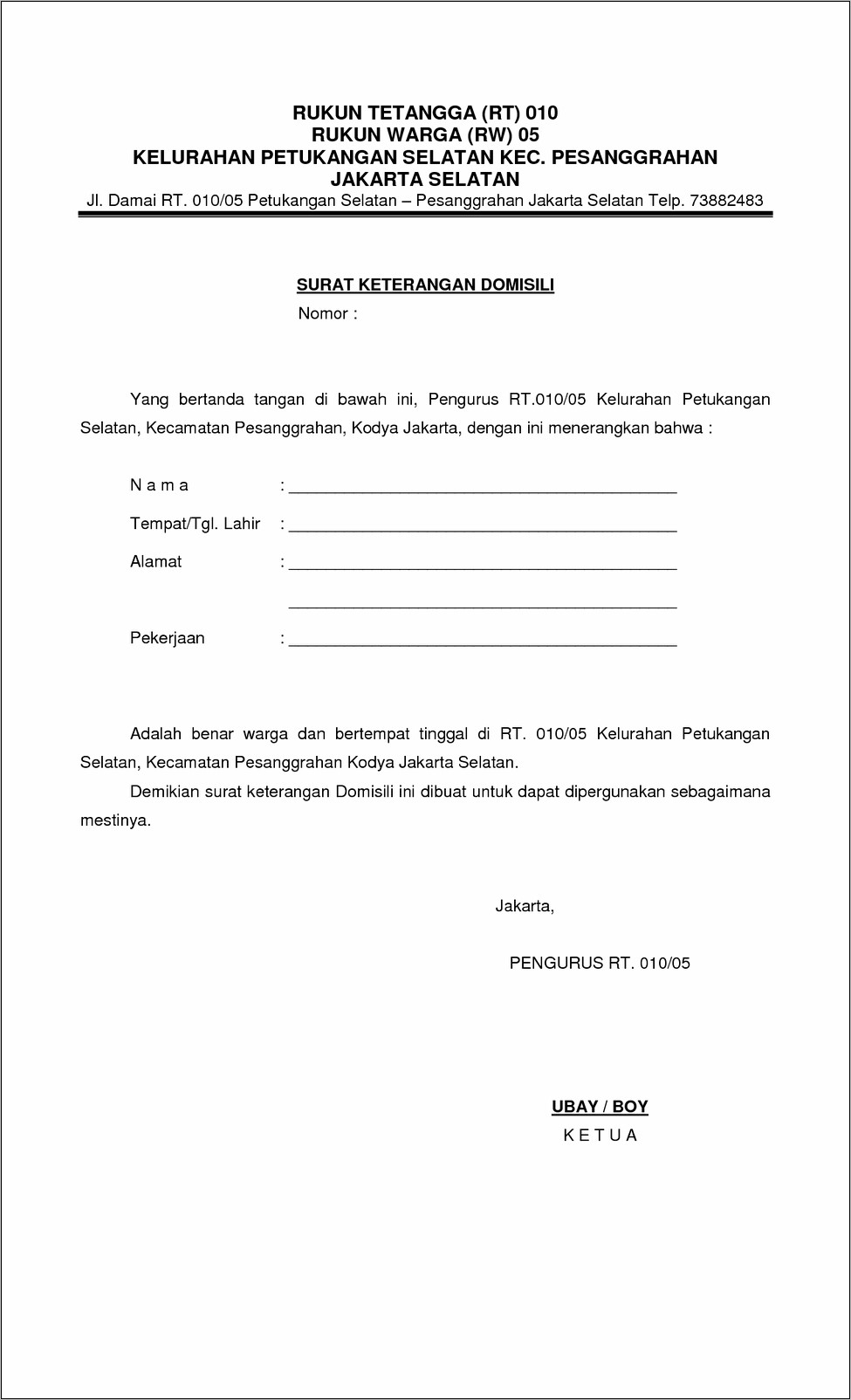 Contoh Surat Izin Tetangga Untuk Disnaker