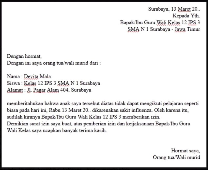 Contoh Surat Izin Tidak Ikut Pramuka Karena Sakit