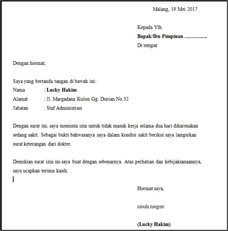 Contoh Surat Izin Tidak Kuliah Acara Keluarga