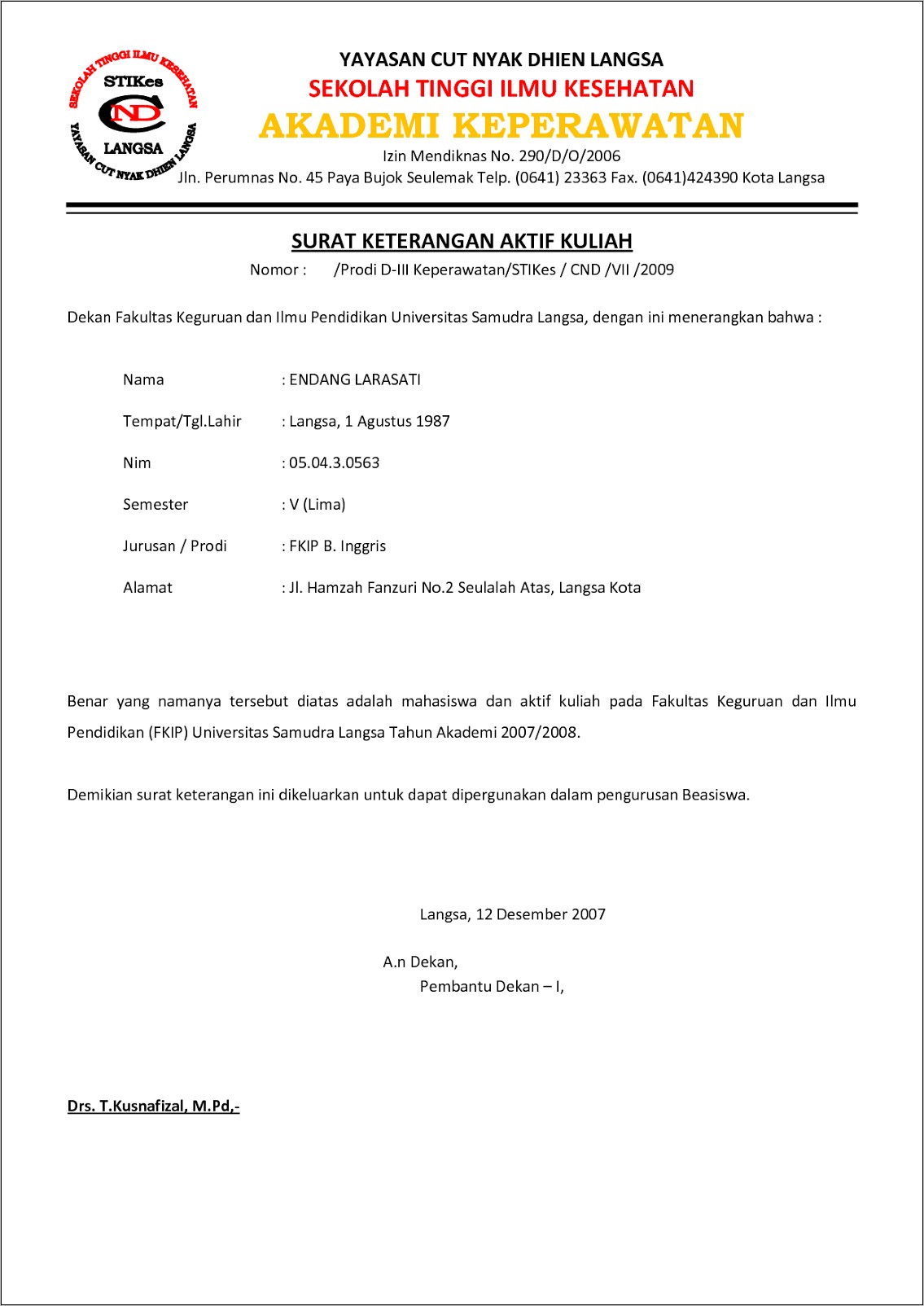 Contoh Surat Izin Tidak Kuliah Dari Kantor