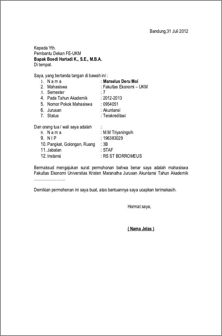 Contoh Surat Izin Tidak Kuliah Dari Perusahaan