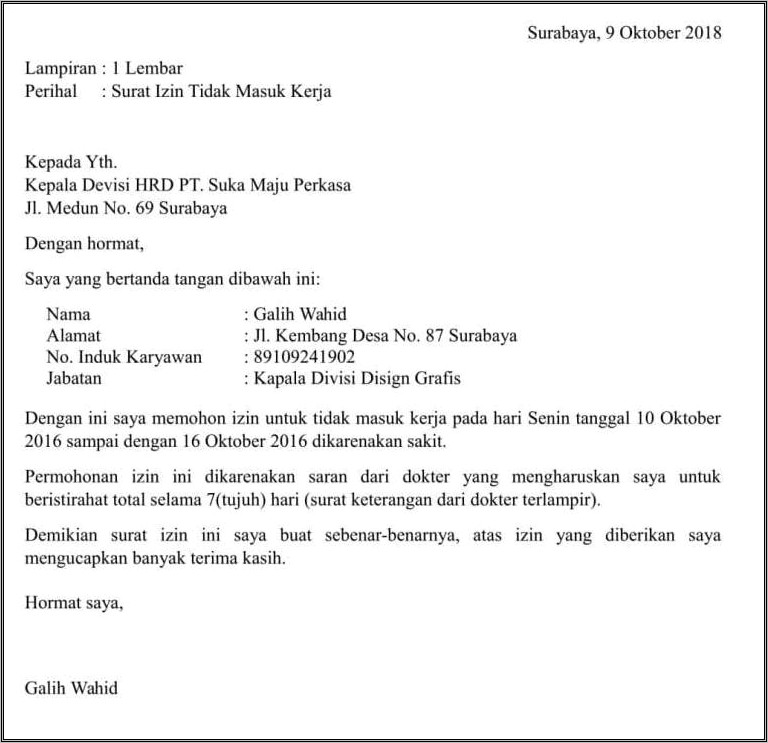 Contoh Surat Izin Tidak Masuk Kuliah Dengan Lampiran