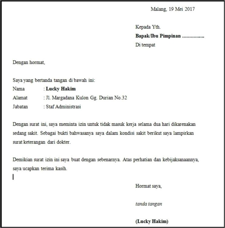 Contoh Surat Izin Tidak Masuk Mengajar Di Sekolah