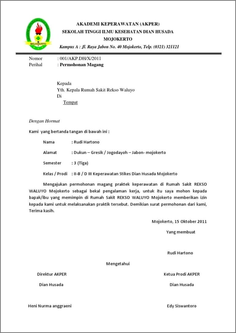 Contoh Surat Izin Tidak Masuk Pkl Dari Sekolah