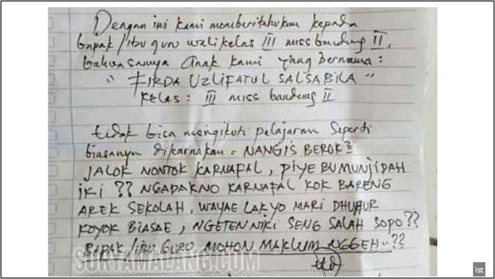 Contoh Surat Izin Tidak Masuk Sekolah Dari Orang Tua