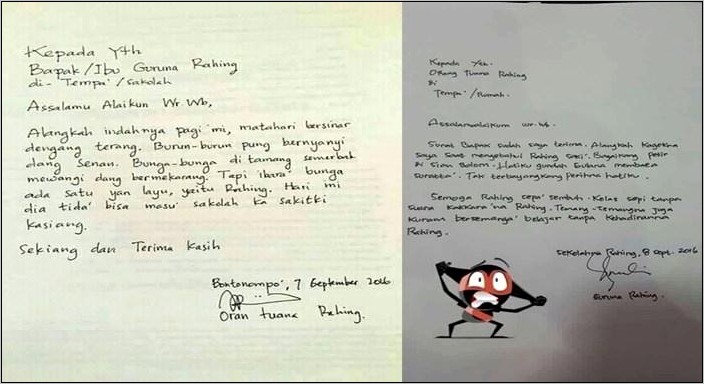 Contoh Surat Izin Tidak Masuk Sekolah Islam Karena Sakit