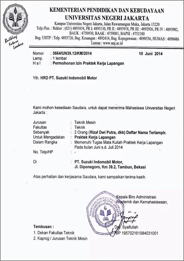 Contoh Surat Izin Tidak Masuk Untuk Pkl