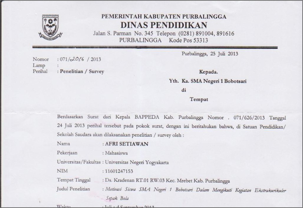 Contoh Surat Izin Tidak Mengikuti Ekstrakurikuler Pramuka