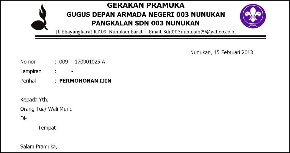 Contoh Surat Izin Tidak Mengikuti Pramuka Karena Sakit