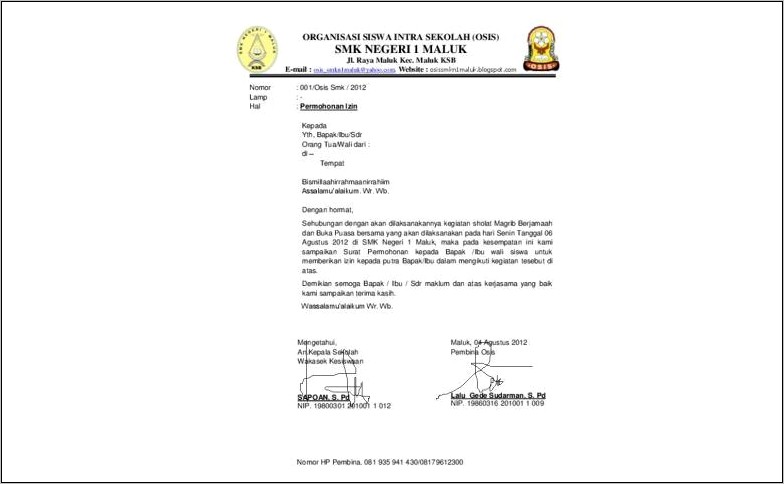 Contoh Surat Izin Tidak Mengikuti Rapat