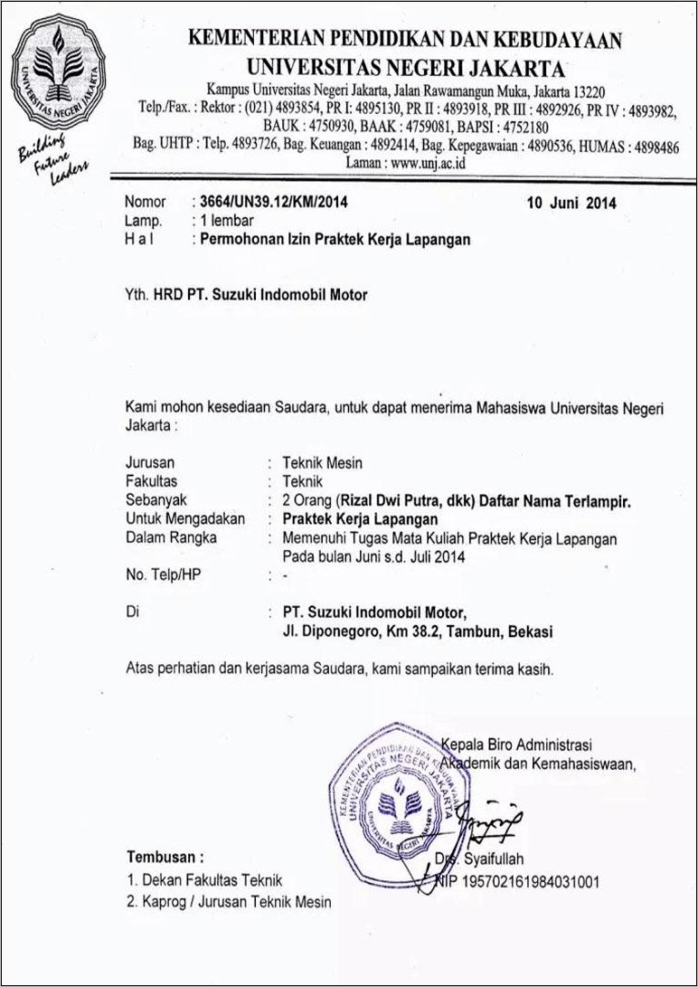 Contoh Surat Izin Tidak Mengkuti Prakerin