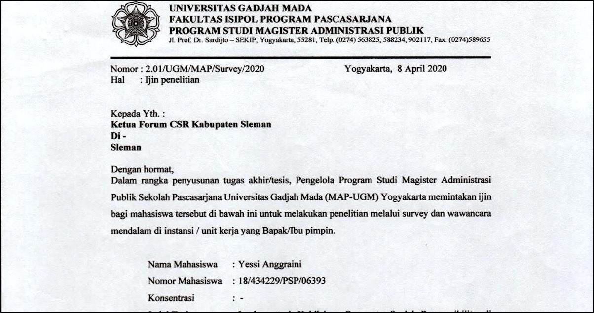 Contoh Surat Izin Tlah Penelitian Skripsi Dari Kampus