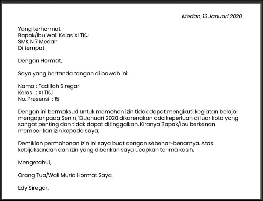 Contoh Surat Izin U Siswa Mengikuti Kegiatan Diluar Sekolah