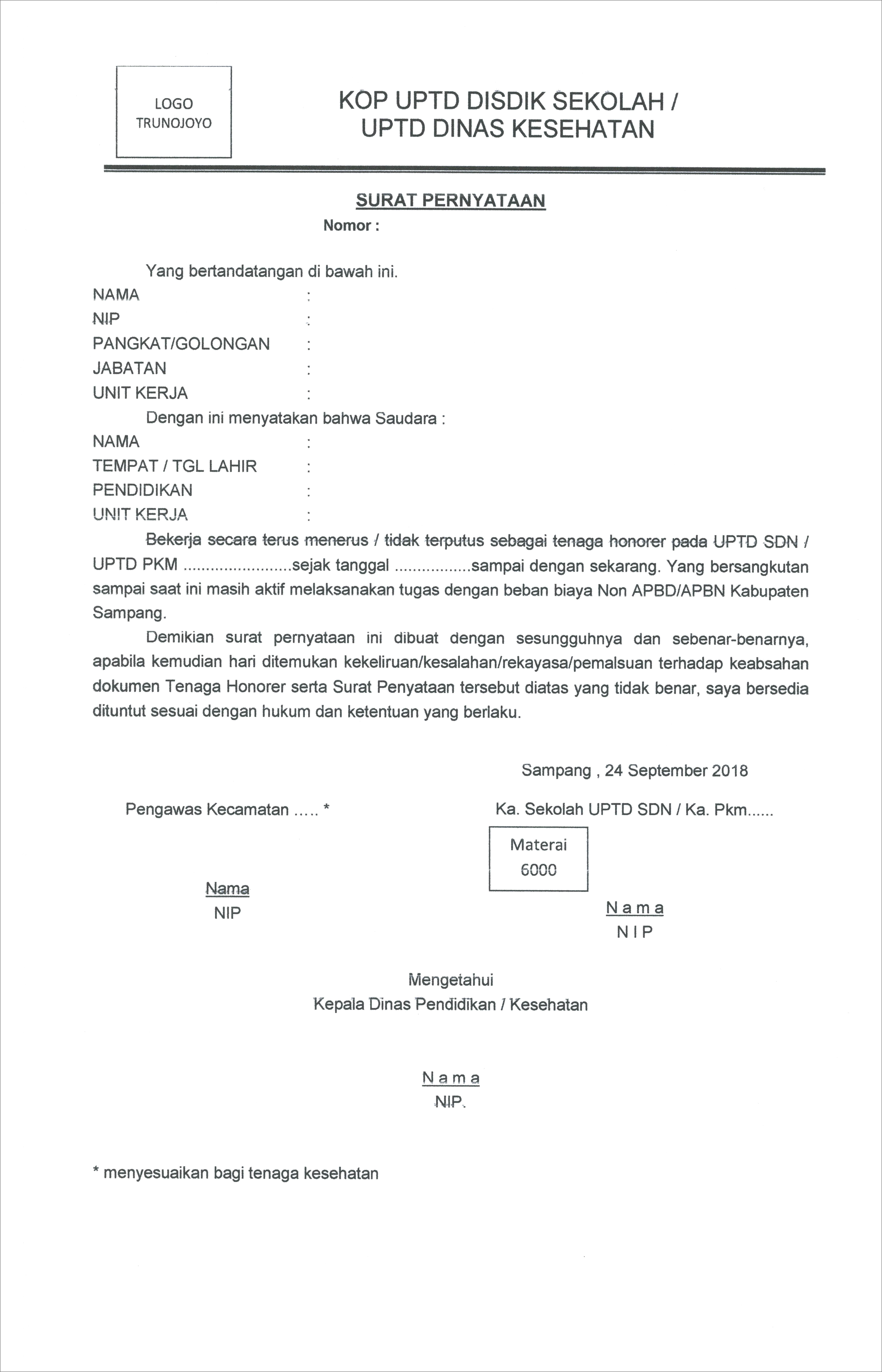 Contoh Surat Izin Untuk Dinas