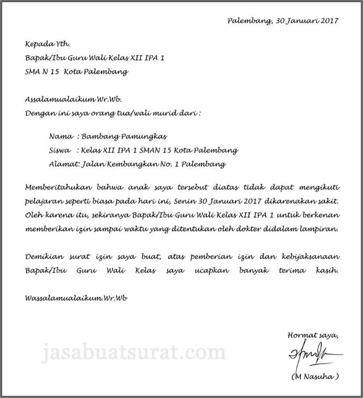 Contoh Surat Izin Untuk Guru Yang Tidak Masuk