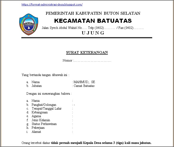 Contoh Surat Izin Untuk Kepala Desa