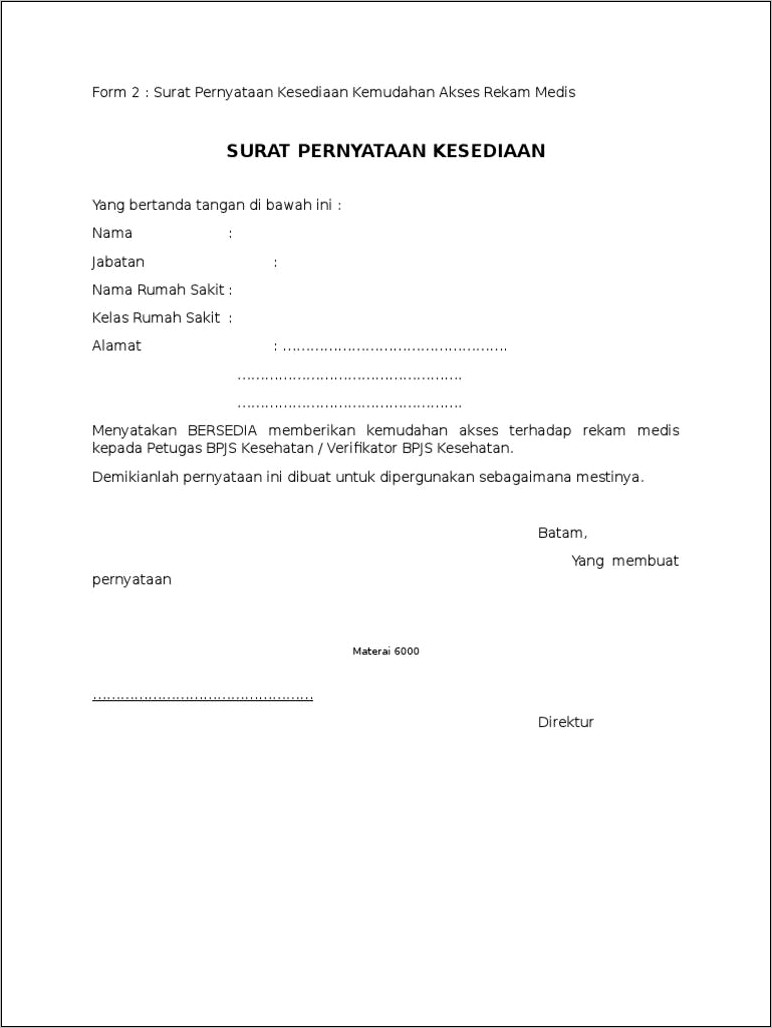 Contoh Surat Izin Untuk Mengakses Rekam Medis