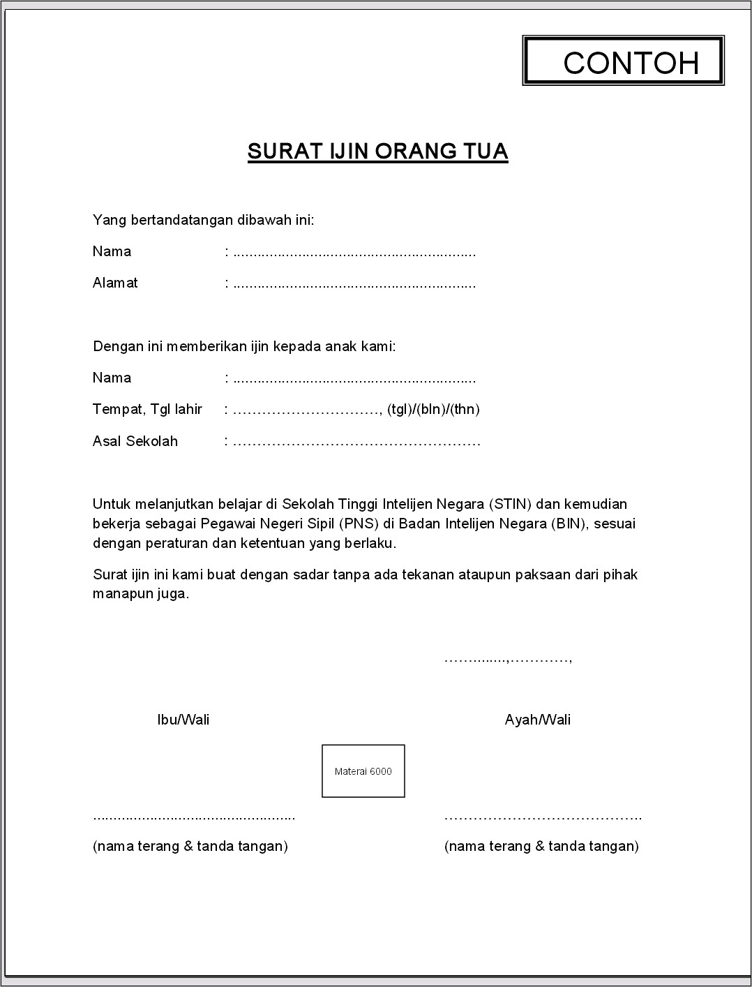 Contoh Surat Izin Untuk Orang Tua Dari Sekolah