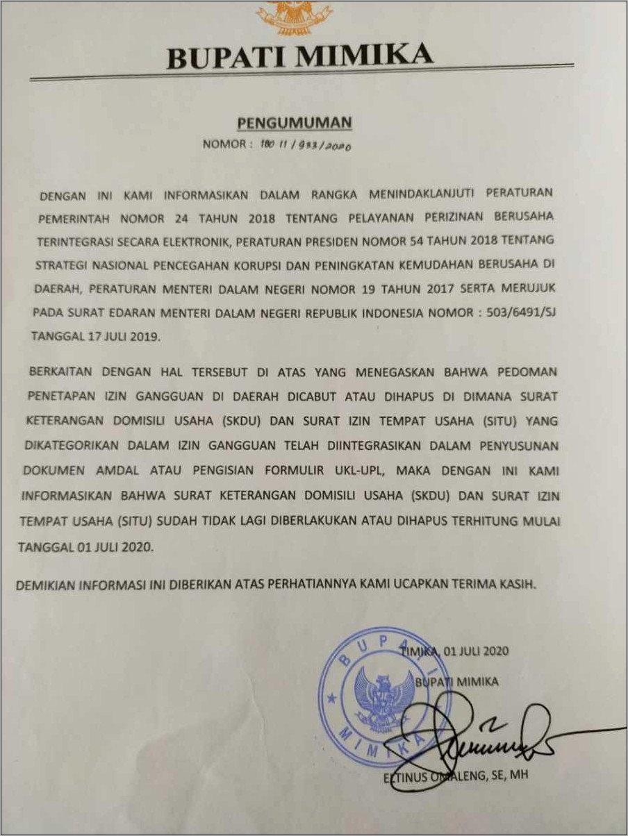 Contoh Surat Izin Usaha Dan Surat Gangguan