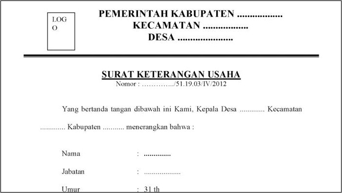 Contoh Surat Izin Usaha Di Bali Polos