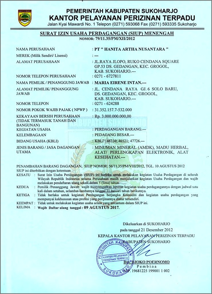 Contoh Surat Izin Usaha Industri Di Malang