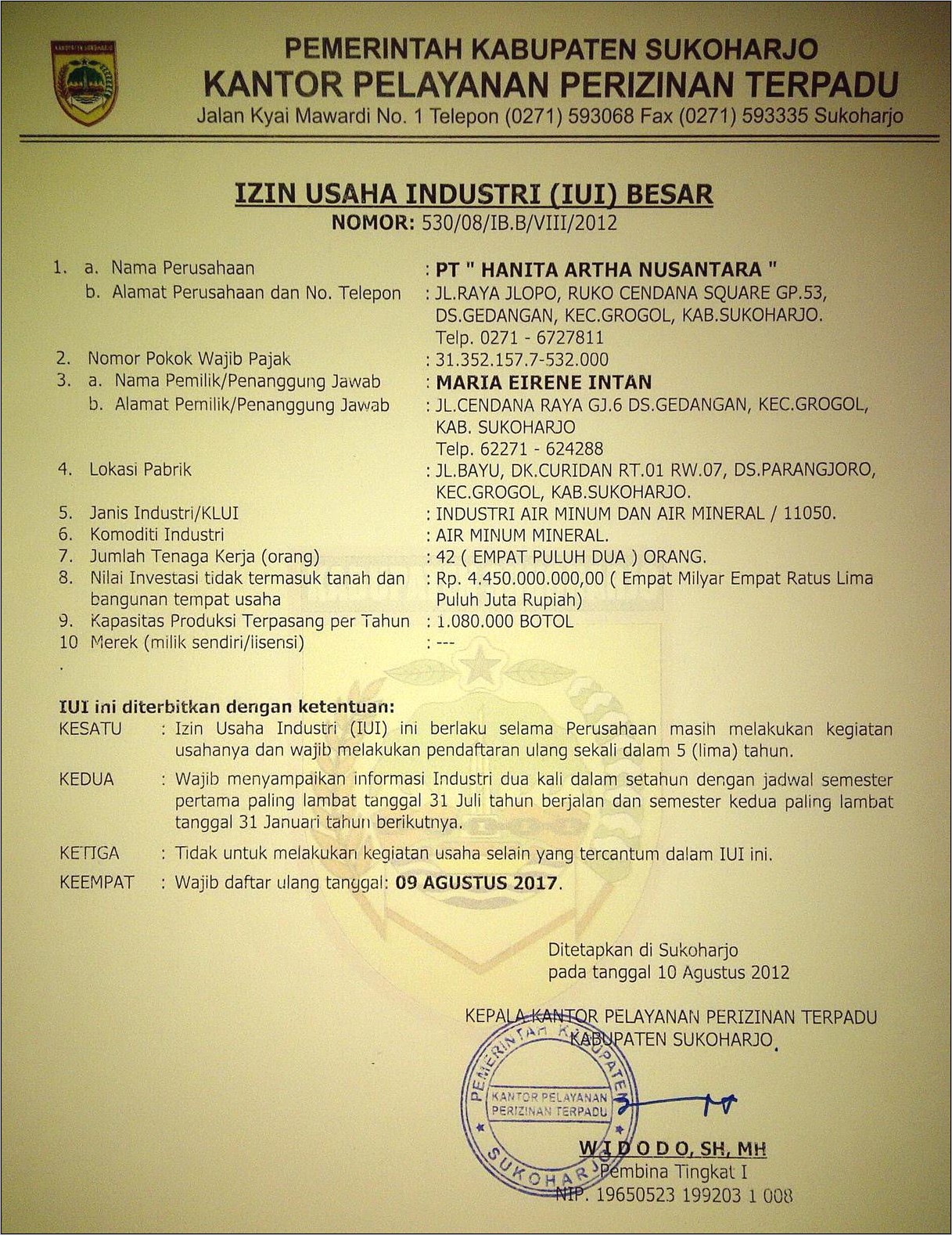 Contoh Surat Izin Usaha Industri Iui Sidoarjo