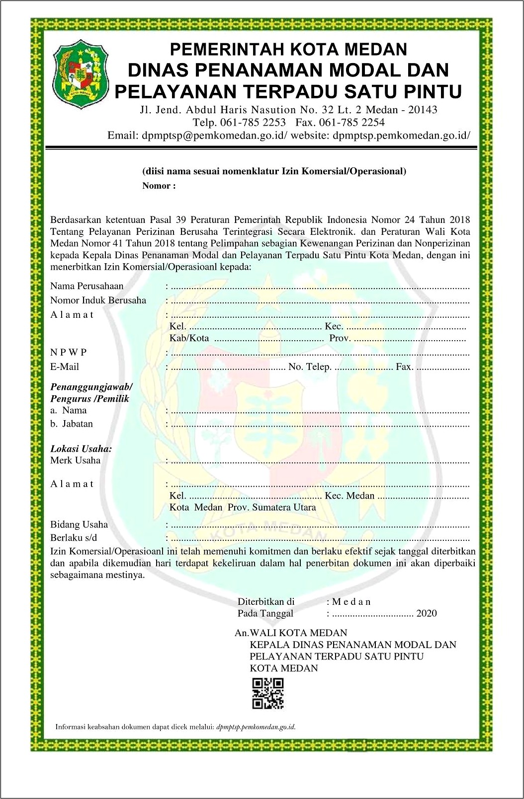 Contoh Surat Izin Usaha Industri Medan