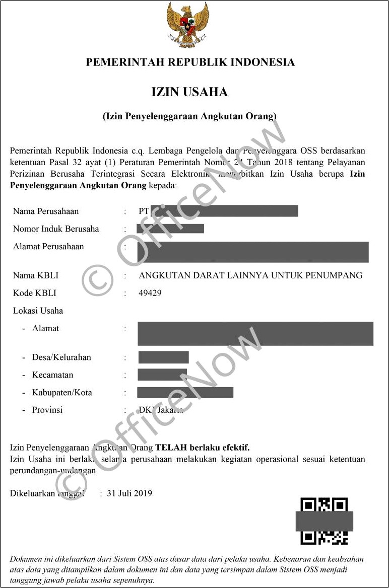 Contoh Surat Izin Usaha Jasa Penunjang Tenaga Listrik