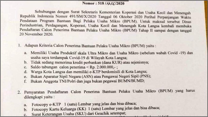 Contoh Surat Izin Usaha Koperasi