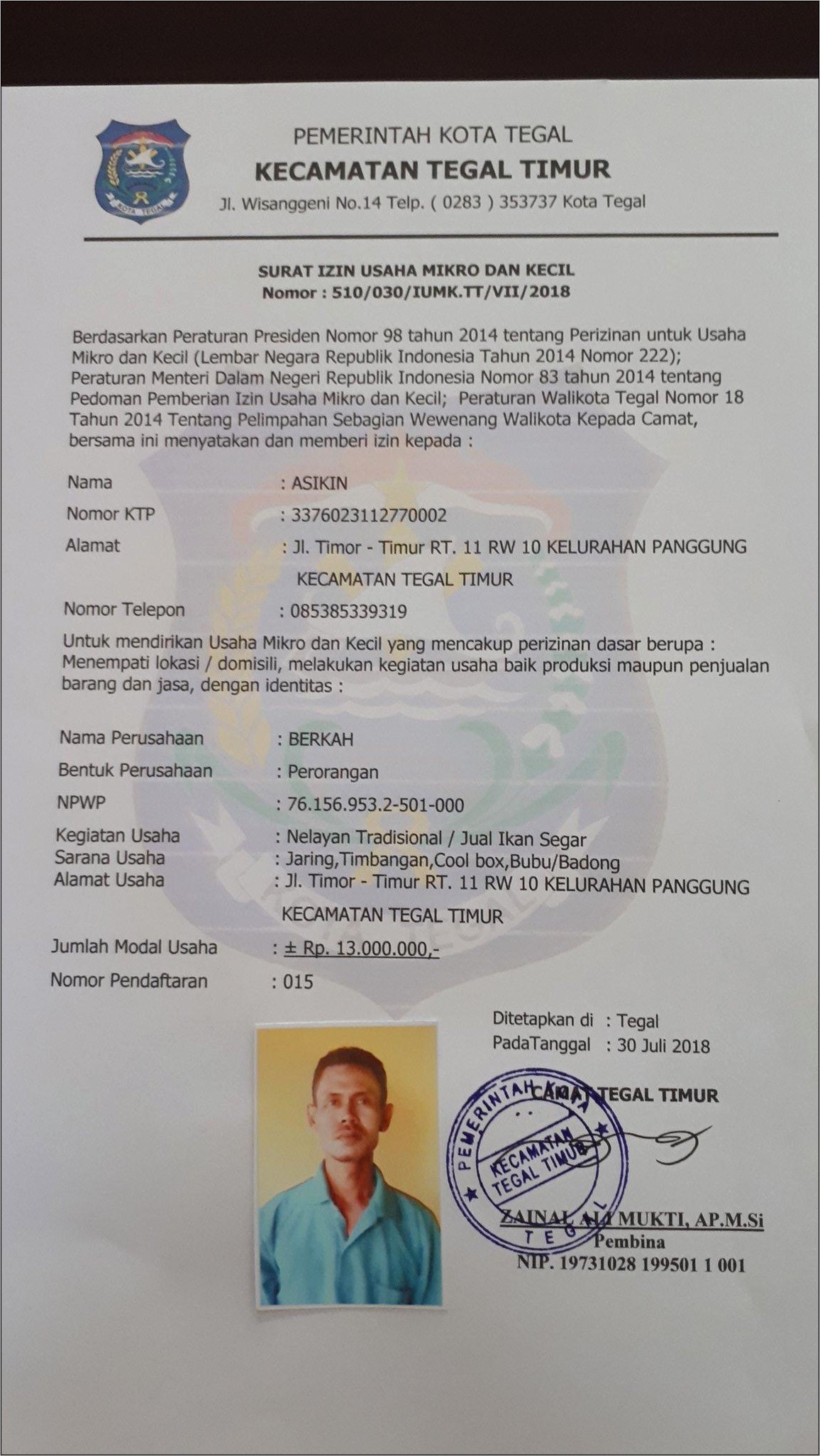 Contoh Surat Izin Usaha Mikro Dan Kecil Dari Kecamatan