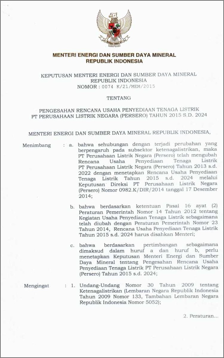 Contoh Surat Izin Usaha Penyediaan Listrik Pln