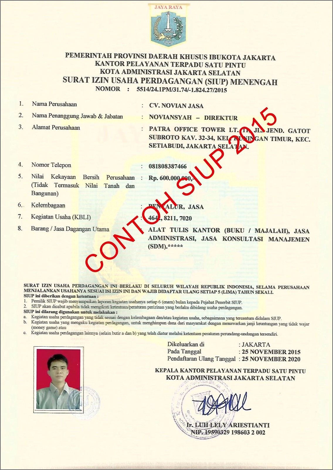 Contoh Surat Izin Usaha Perdagangan Cv