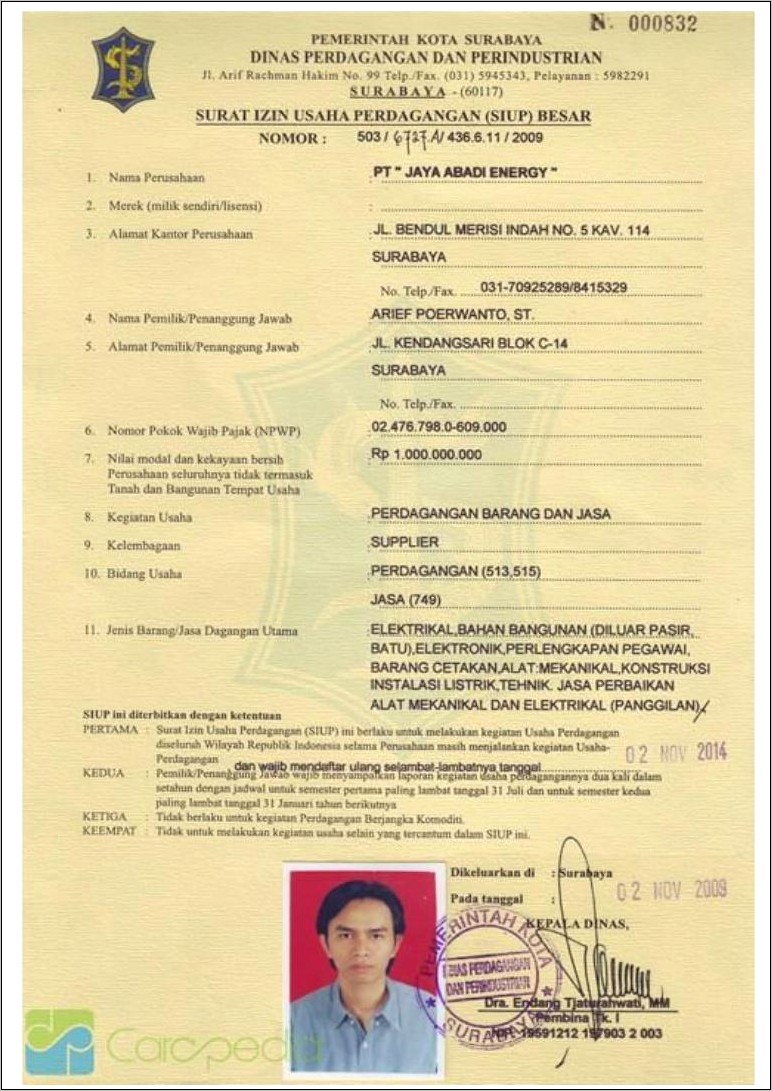 Contoh Surat Izin Usaha Perdagangan Semarang