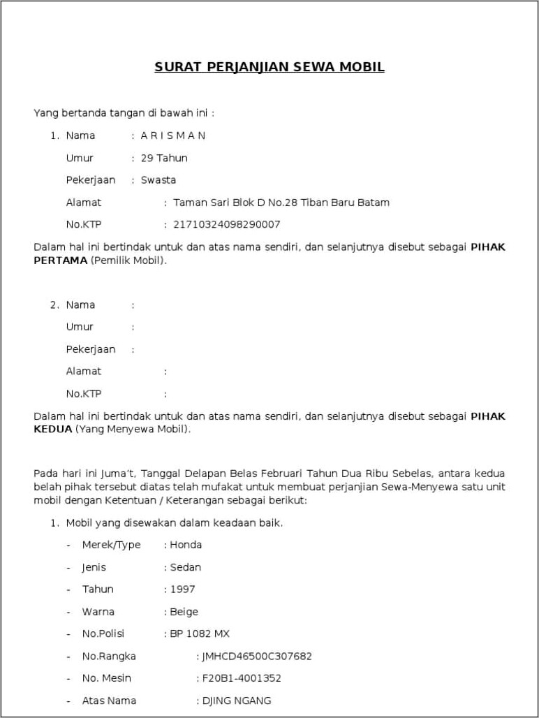 Contoh Surat Izin Usaha Rental Mobil